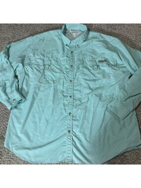 Columbia PFG Fishing Shirt Men's XXL Aqua Blue Long Sleeve Button-Down UPF 30+